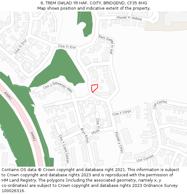 6, TREM GWLAD YR HAF, COITY, BRIDGEND, CF35 6HG: Location map and indicative extent of plot