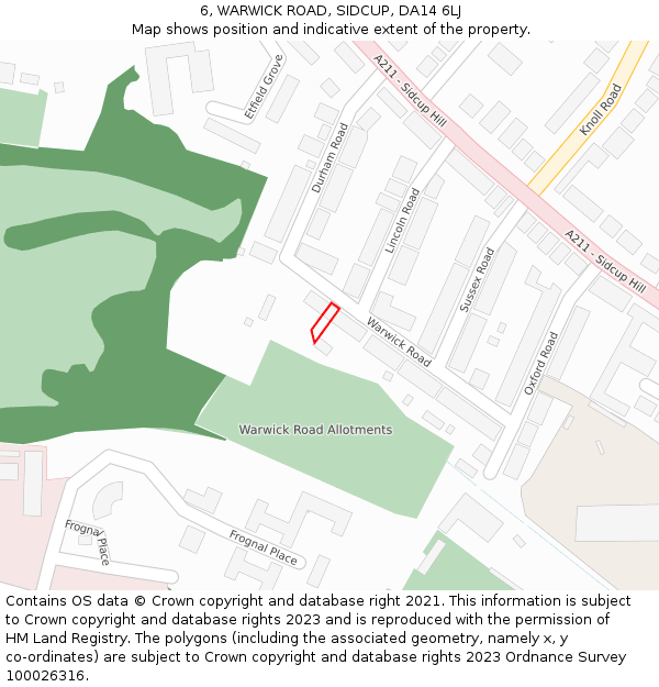 6, WARWICK ROAD, SIDCUP, DA14 6LJ: Location map and indicative extent of plot