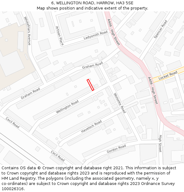6, WELLINGTON ROAD, HARROW, HA3 5SE: Location map and indicative extent of plot