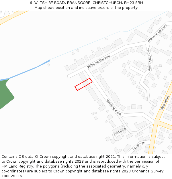 6, WILTSHIRE ROAD, BRANSGORE, CHRISTCHURCH, BH23 8BH: Location map and indicative extent of plot