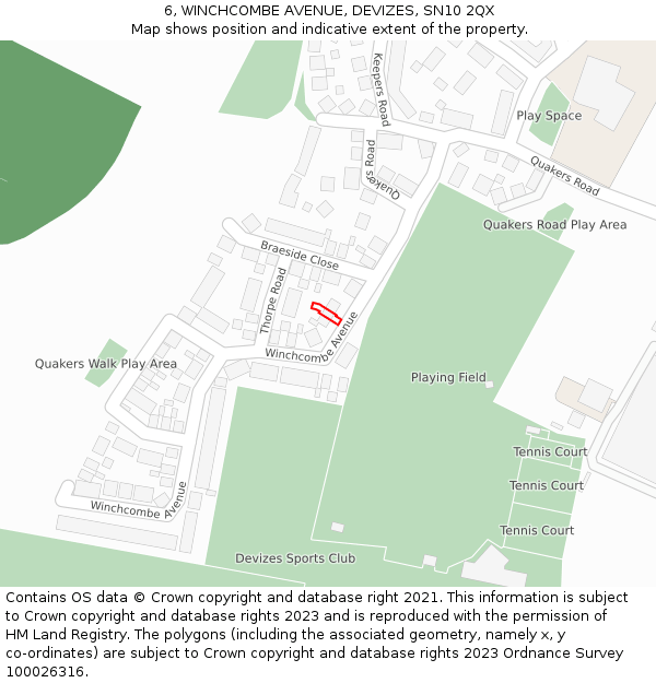 6, WINCHCOMBE AVENUE, DEVIZES, SN10 2QX: Location map and indicative extent of plot