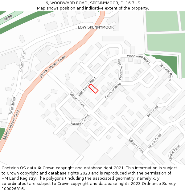 6, WOODWARD ROAD, SPENNYMOOR, DL16 7US: Location map and indicative extent of plot