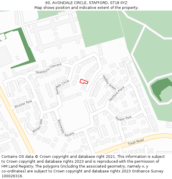 60, AVONDALE CIRCLE, STAFFORD, ST18 0YZ: Location map and indicative extent of plot