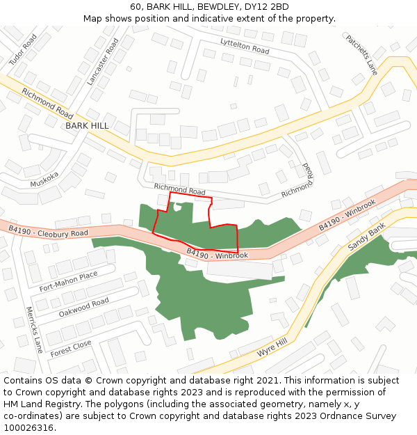 60, BARK HILL, BEWDLEY, DY12 2BD: Location map and indicative extent of plot