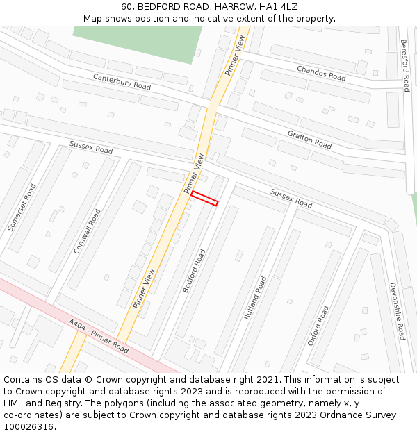 60, BEDFORD ROAD, HARROW, HA1 4LZ: Location map and indicative extent of plot