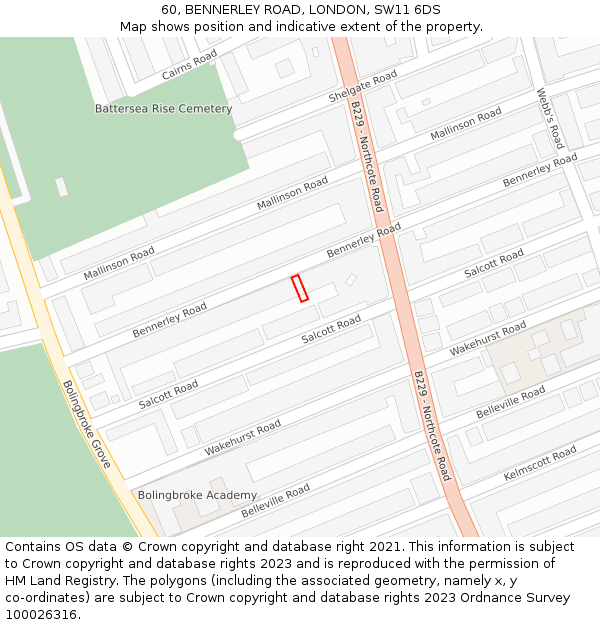 60, BENNERLEY ROAD, LONDON, SW11 6DS: Location map and indicative extent of plot