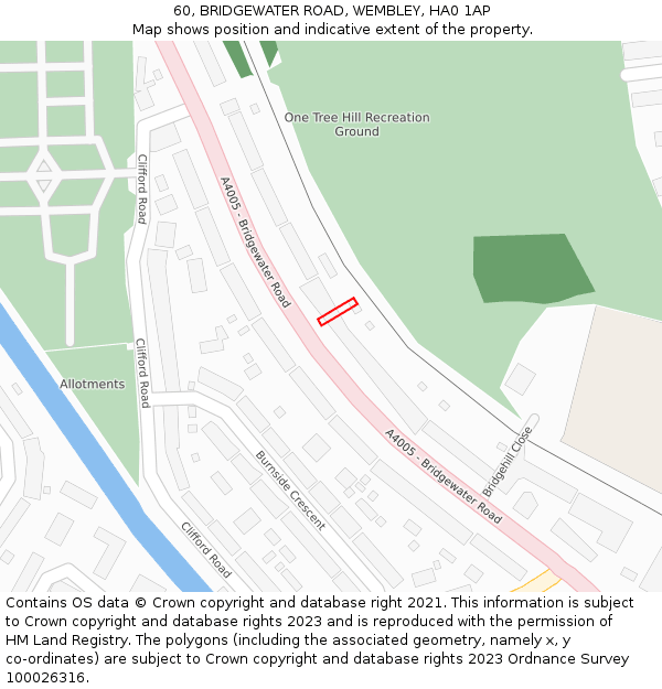 60, BRIDGEWATER ROAD, WEMBLEY, HA0 1AP: Location map and indicative extent of plot