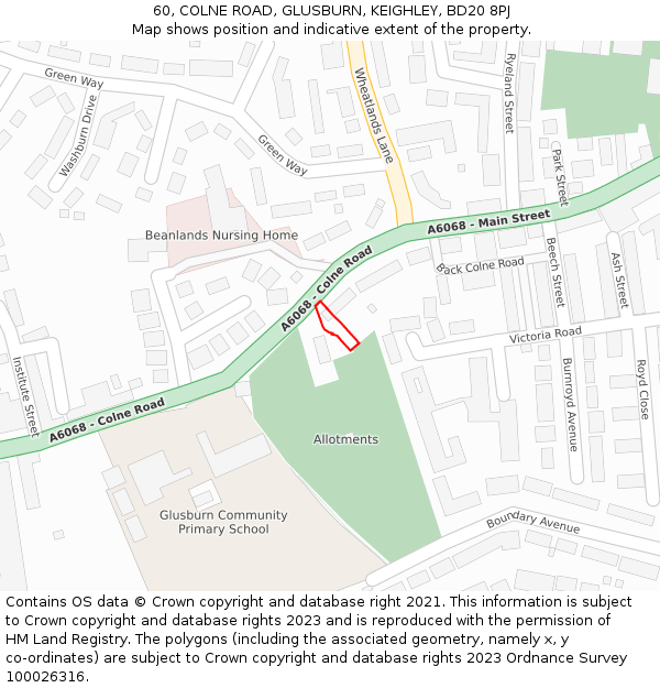 60, COLNE ROAD, GLUSBURN, KEIGHLEY, BD20 8PJ: Location map and indicative extent of plot