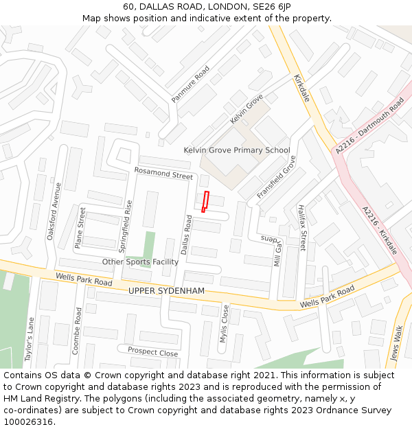 60, DALLAS ROAD, LONDON, SE26 6JP: Location map and indicative extent of plot