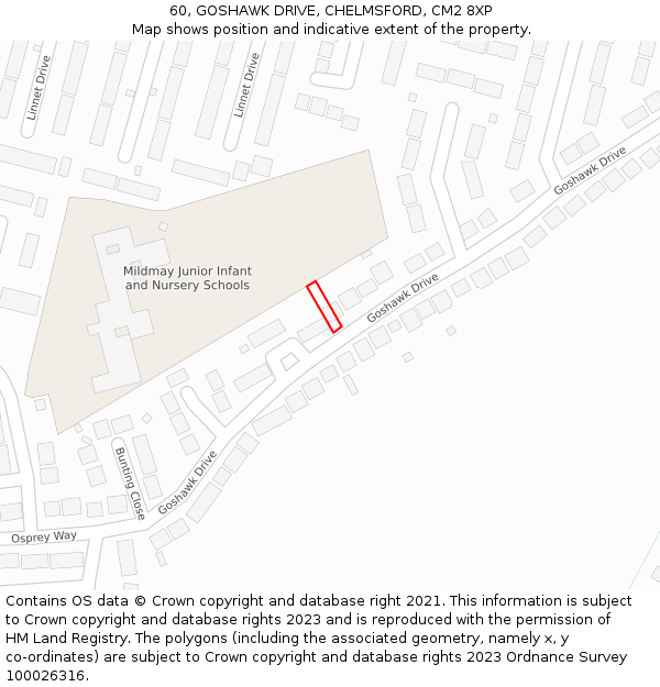 60, GOSHAWK DRIVE, CHELMSFORD, CM2 8XP: Location map and indicative extent of plot