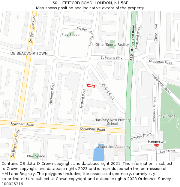 60, HERTFORD ROAD, LONDON, N1 5AE: Location map and indicative extent of plot