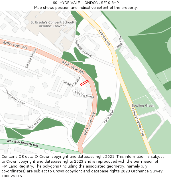 60, HYDE VALE, LONDON, SE10 8HP: Location map and indicative extent of plot