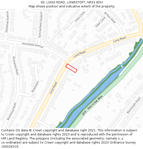 60, LONG ROAD, LOWESTOFT, NR33 9DH: Location map and indicative extent of plot