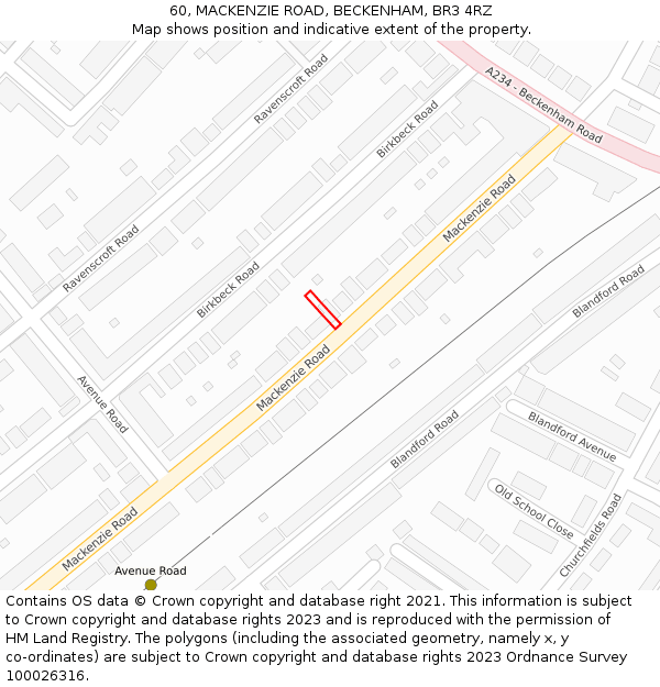 60, MACKENZIE ROAD, BECKENHAM, BR3 4RZ: Location map and indicative extent of plot