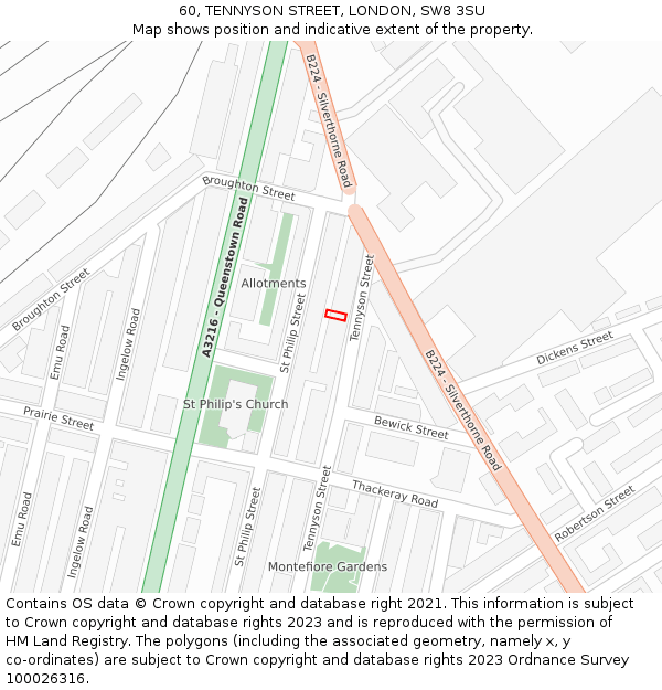 60, TENNYSON STREET, LONDON, SW8 3SU: Location map and indicative extent of plot