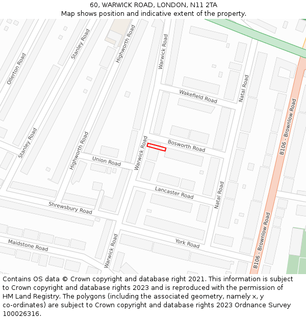 60, WARWICK ROAD, LONDON, N11 2TA: Location map and indicative extent of plot