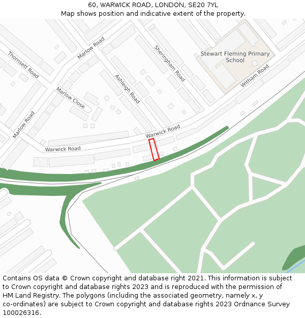 60, WARWICK ROAD, LONDON, SE20 7YL: Location map and indicative extent of plot