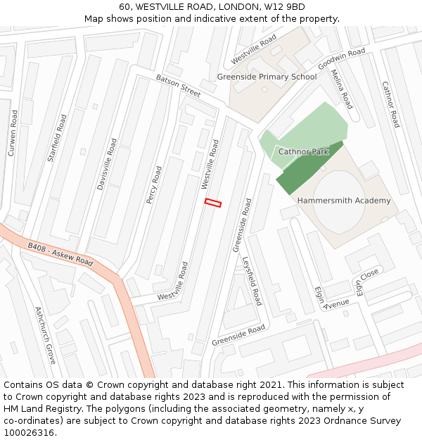 60, WESTVILLE ROAD, LONDON, W12 9BD: Location map and indicative extent of plot