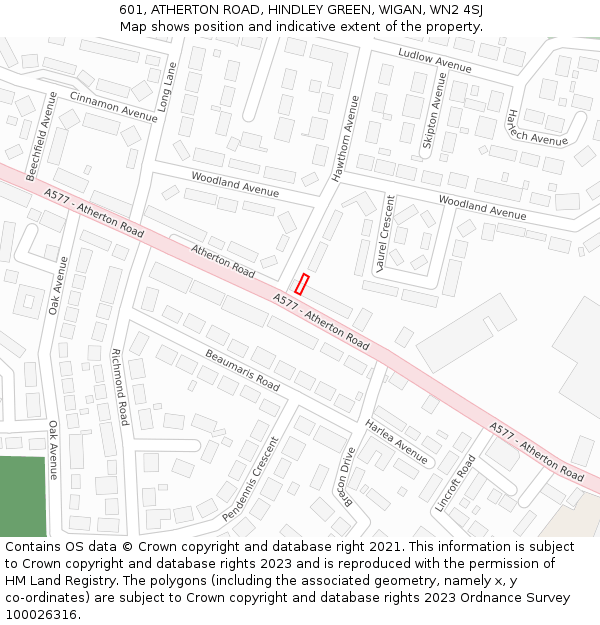601, ATHERTON ROAD, HINDLEY GREEN, WIGAN, WN2 4SJ: Location map and indicative extent of plot