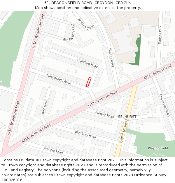 61, BEACONSFIELD ROAD, CROYDON, CR0 2LN: Location map and indicative extent of plot