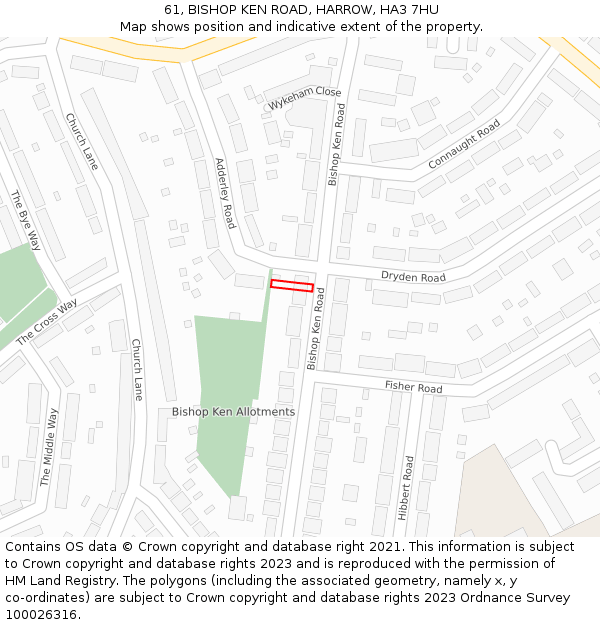 61, BISHOP KEN ROAD, HARROW, HA3 7HU: Location map and indicative extent of plot