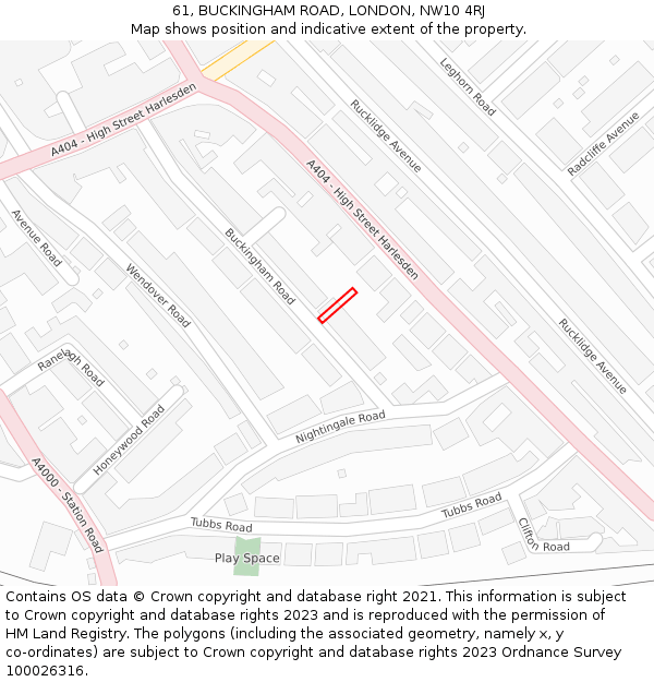 61, BUCKINGHAM ROAD, LONDON, NW10 4RJ: Location map and indicative extent of plot