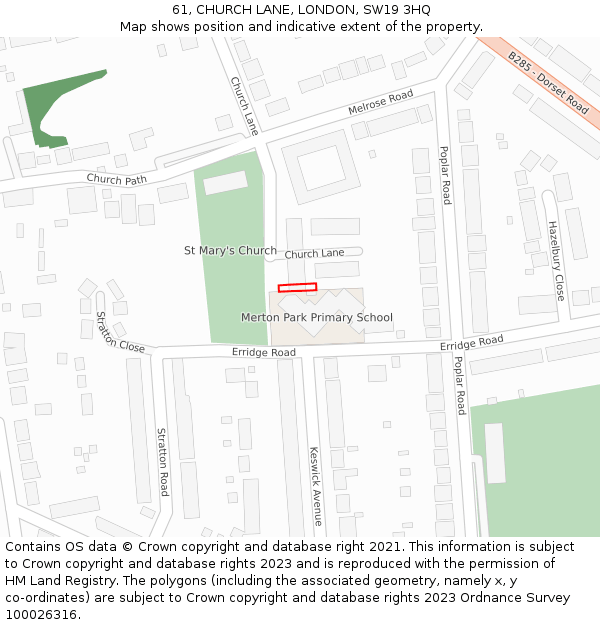 61, CHURCH LANE, LONDON, SW19 3HQ: Location map and indicative extent of plot