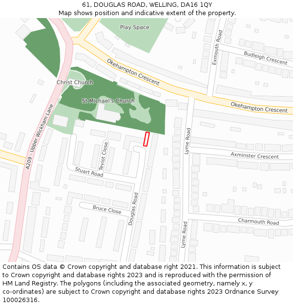 61, DOUGLAS ROAD, WELLING, DA16 1QY: Location map and indicative extent of plot