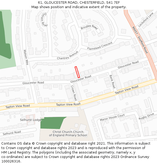 61, GLOUCESTER ROAD, CHESTERFIELD, S41 7EF: Location map and indicative extent of plot