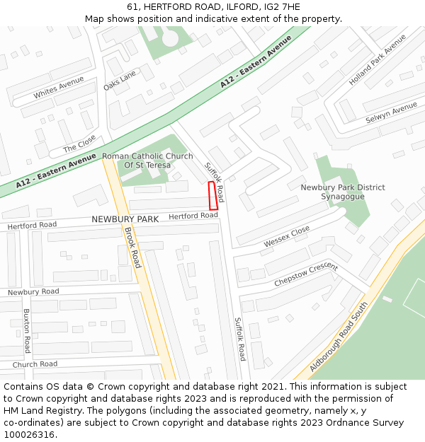 61, HERTFORD ROAD, ILFORD, IG2 7HE: Location map and indicative extent of plot