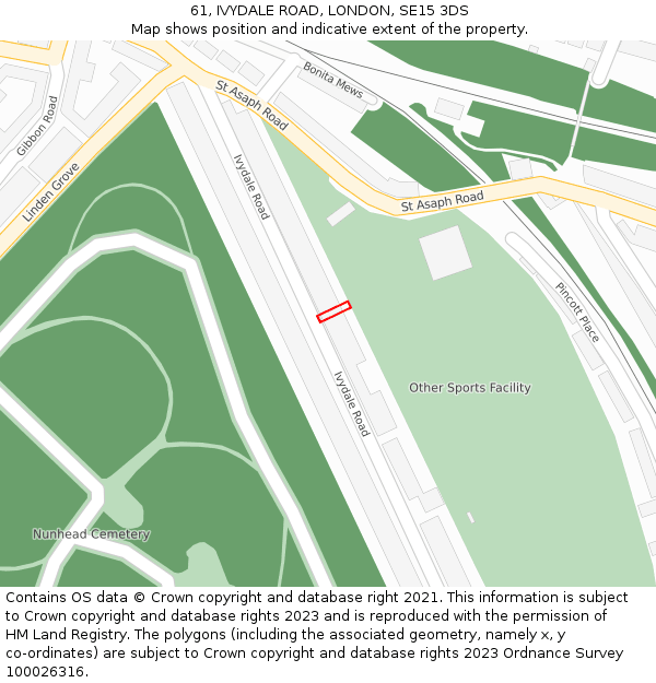 61, IVYDALE ROAD, LONDON, SE15 3DS: Location map and indicative extent of plot