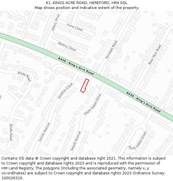 61, KINGS ACRE ROAD, HEREFORD, HR4 0QL: Location map and indicative extent of plot