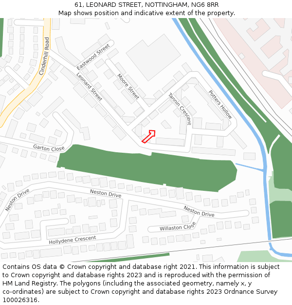 61, LEONARD STREET, NOTTINGHAM, NG6 8RR: Location map and indicative extent of plot