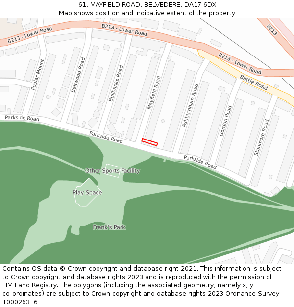 61, MAYFIELD ROAD, BELVEDERE, DA17 6DX: Location map and indicative extent of plot