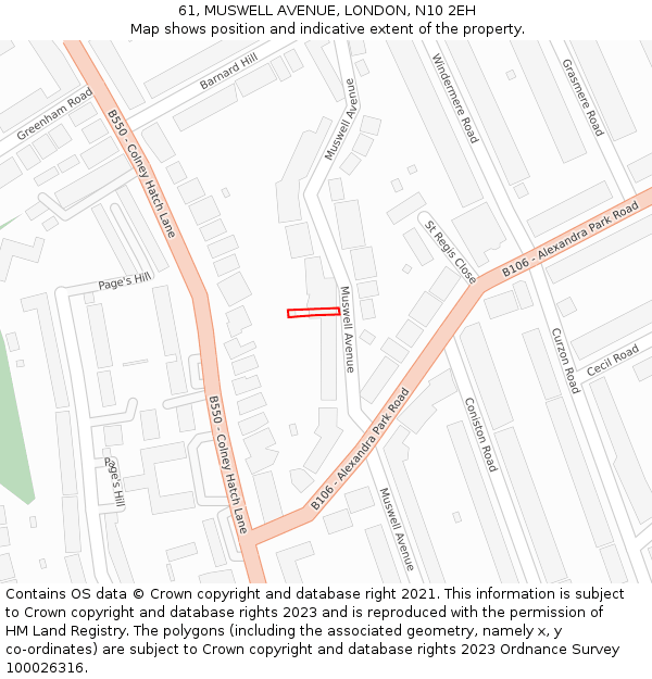 61, MUSWELL AVENUE, LONDON, N10 2EH: Location map and indicative extent of plot