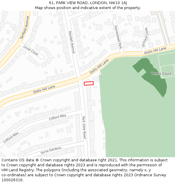 61, PARK VIEW ROAD, LONDON, NW10 1AJ: Location map and indicative extent of plot