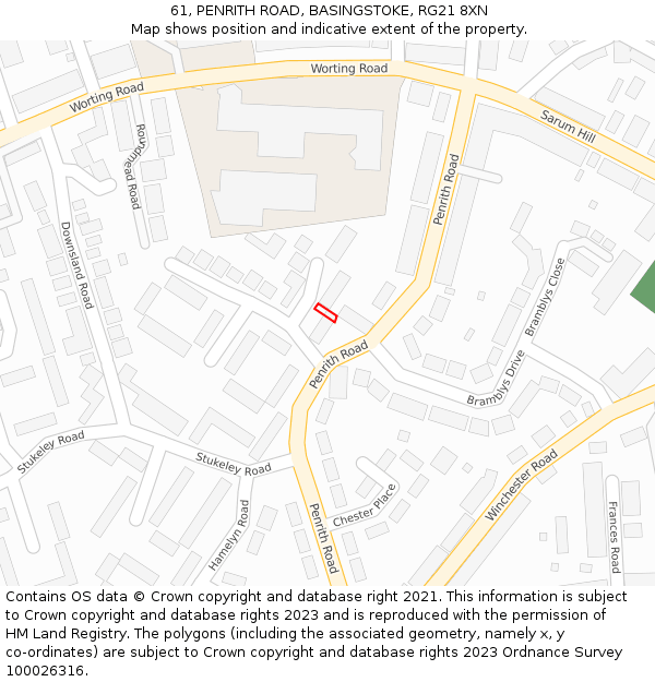 61, PENRITH ROAD, BASINGSTOKE, RG21 8XN: Location map and indicative extent of plot