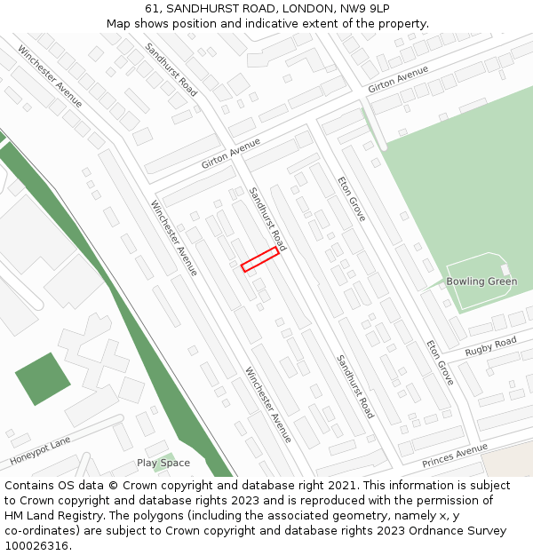 61, SANDHURST ROAD, LONDON, NW9 9LP: Location map and indicative extent of plot
