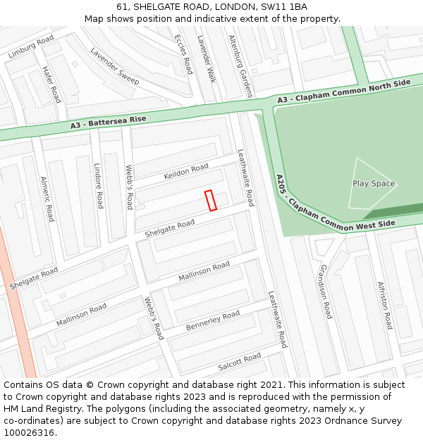 61, SHELGATE ROAD, LONDON, SW11 1BA: Location map and indicative extent of plot