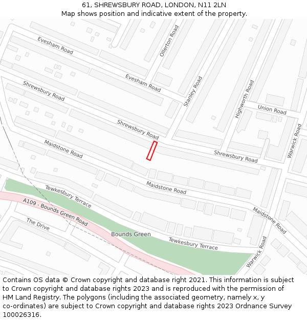 61, SHREWSBURY ROAD, LONDON, N11 2LN: Location map and indicative extent of plot