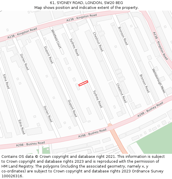 61, SYDNEY ROAD, LONDON, SW20 8EG: Location map and indicative extent of plot