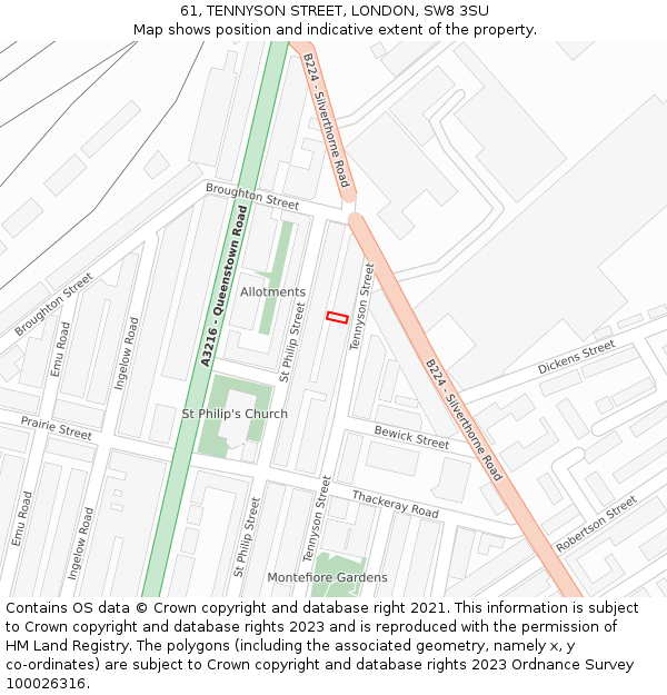 61, TENNYSON STREET, LONDON, SW8 3SU: Location map and indicative extent of plot