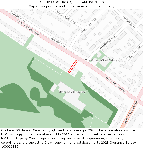 61, UXBRIDGE ROAD, FELTHAM, TW13 5EQ: Location map and indicative extent of plot
