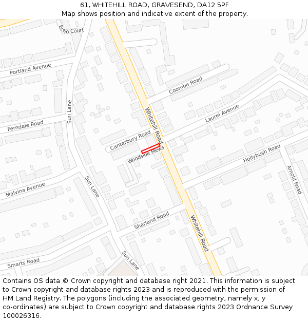 61, WHITEHILL ROAD, GRAVESEND, DA12 5PF: Location map and indicative extent of plot