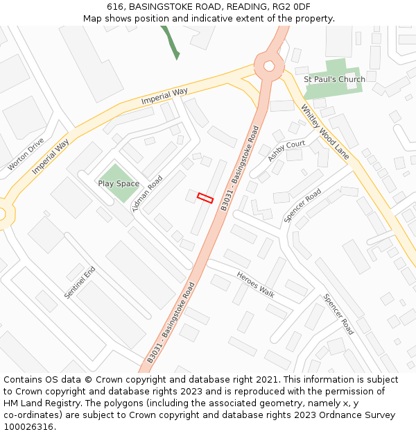 616, BASINGSTOKE ROAD, READING, RG2 0DF: Location map and indicative extent of plot