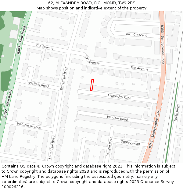 62, ALEXANDRA ROAD, RICHMOND, TW9 2BS: Location map and indicative extent of plot