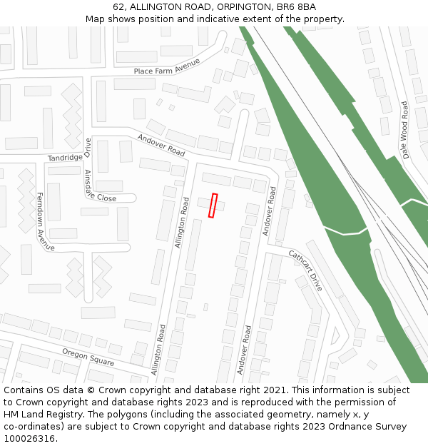 62, ALLINGTON ROAD, ORPINGTON, BR6 8BA: Location map and indicative extent of plot