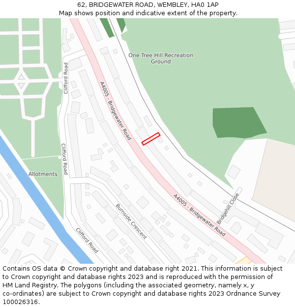 62, BRIDGEWATER ROAD, WEMBLEY, HA0 1AP: Location map and indicative extent of plot