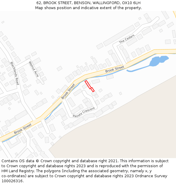 62, BROOK STREET, BENSON, WALLINGFORD, OX10 6LH: Location map and indicative extent of plot
