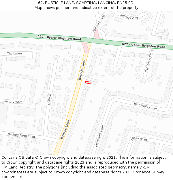 62, BUSTICLE LANE, SOMPTING, LANCING, BN15 0DL: Location map and indicative extent of plot
